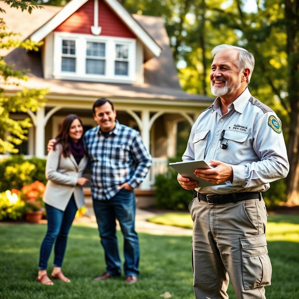 Family with Adirondack Pest Control technician